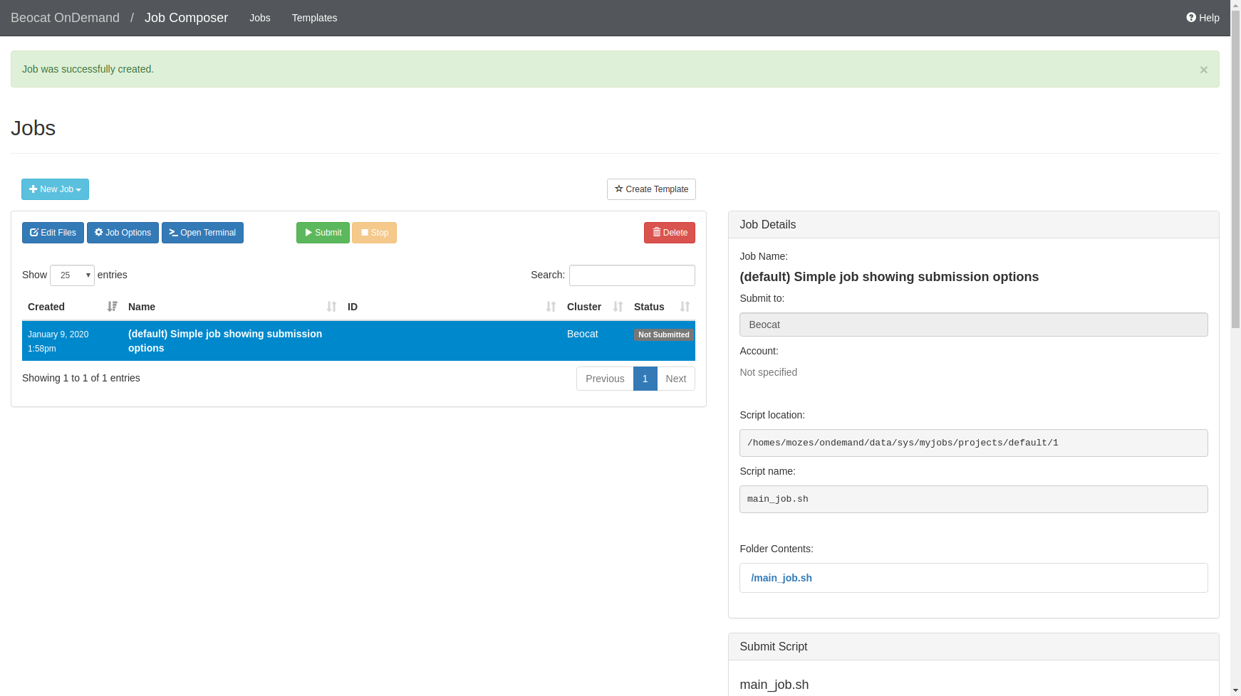 Screenshot showing the ability to submit or edit jobs within the Job composer in OpenOnDemand